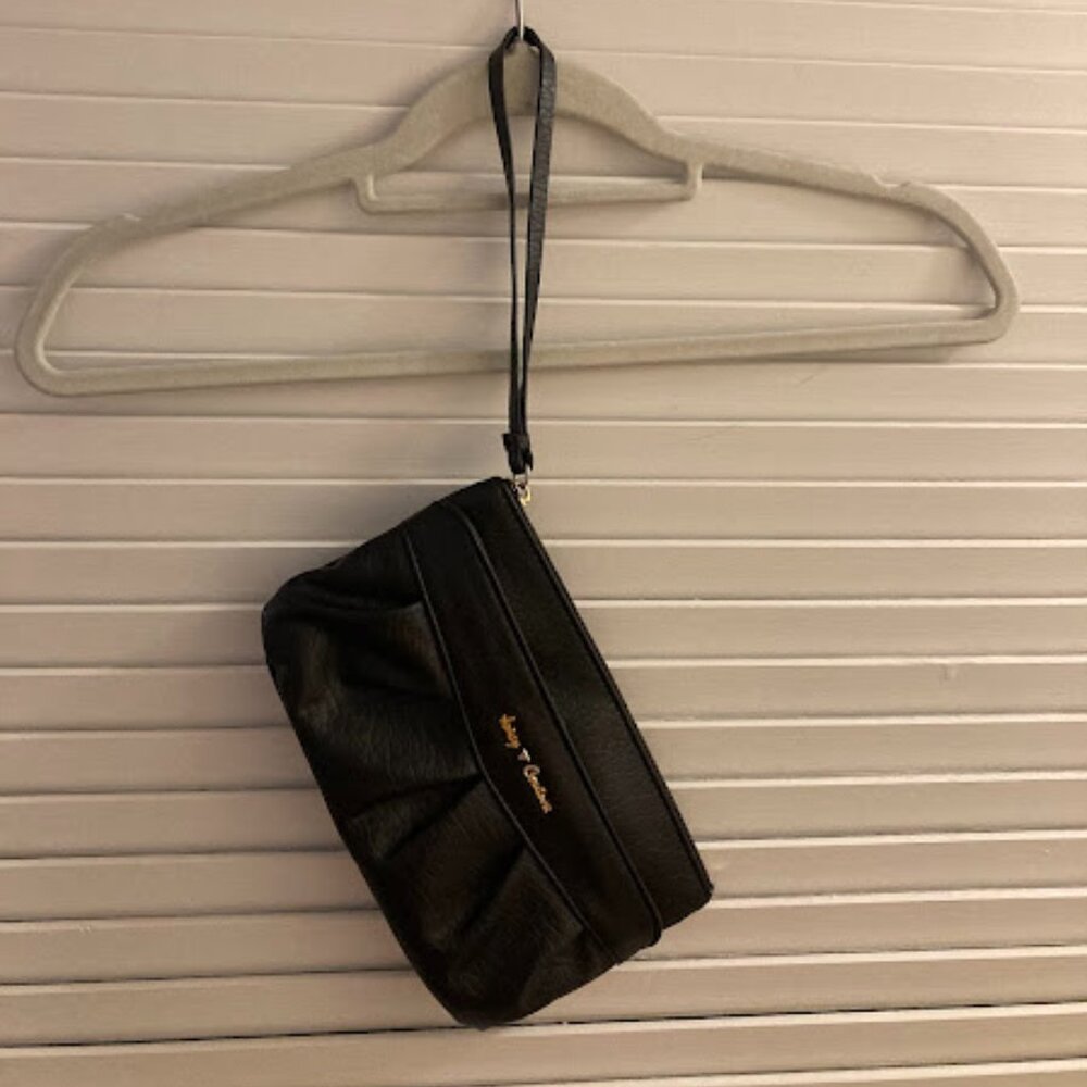 Juicy Couture Black Pebbled Leather Wristlet Small Clutch Purse - Picture 2 of 7